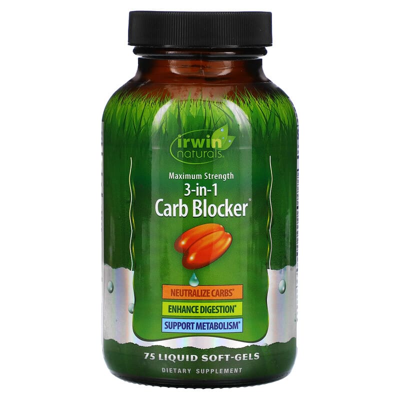 Irwin Naturals 3-In-1 Carb Blocker Maximum Strength 75 Liquid Soft-Gels 710363263560