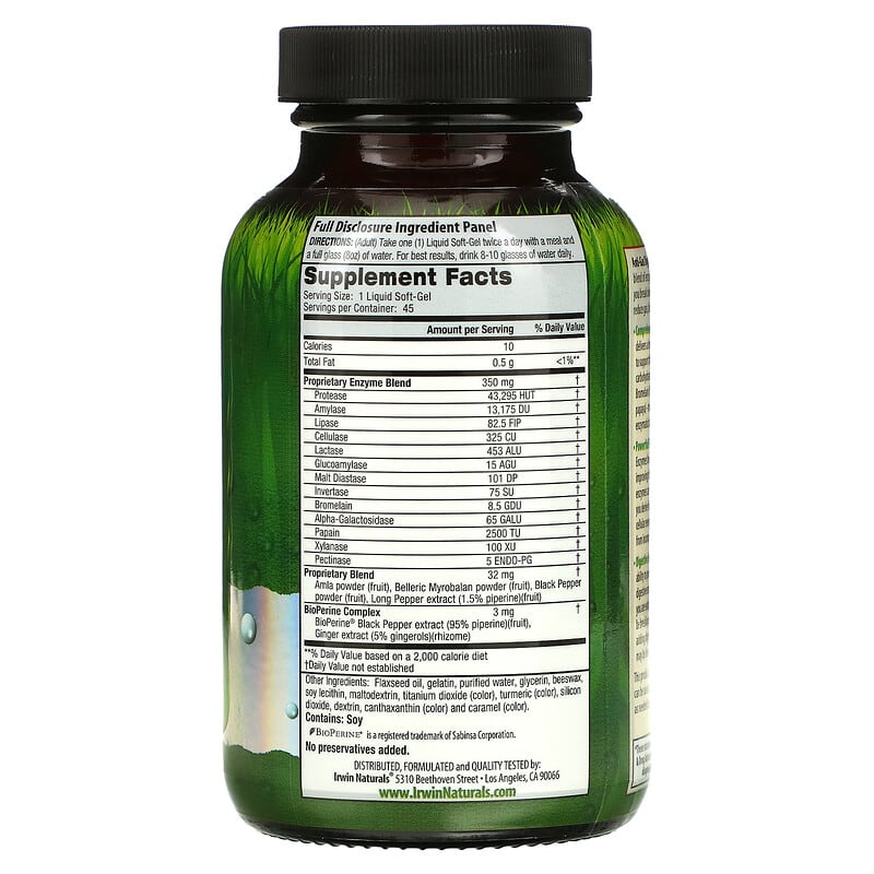 Irwin Naturals, Anti-Gas Digestive Enzymes, 45 Liquid Soft-Gels 710363575526
