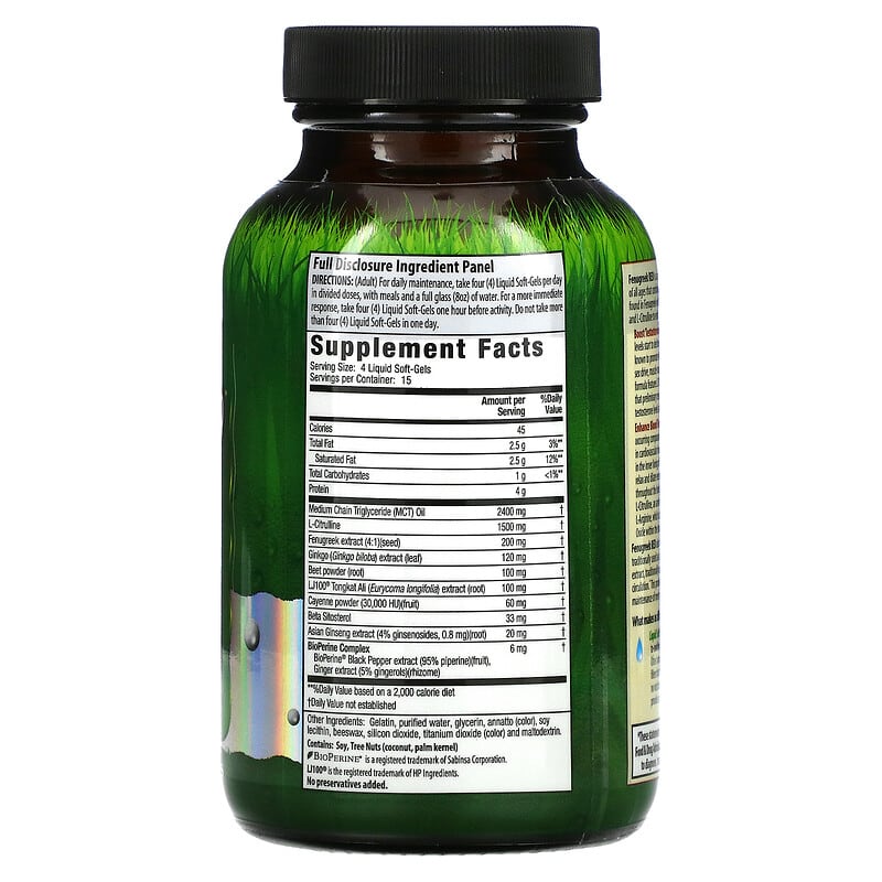 Irwin Naturals, Fenugreek RED With Nitric Oxide Booster, 60 Liquid Softgels 840081403259