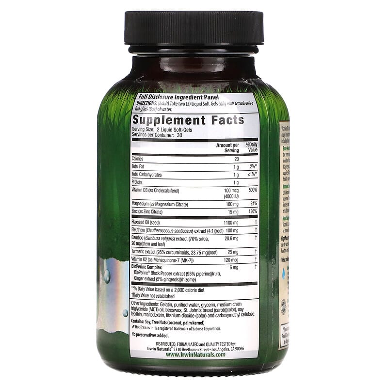 Irwin Naturals, High Potency Mega D3 & K2 + Turmeric Extract, 60 Liquid Soft-Gels 710363592011