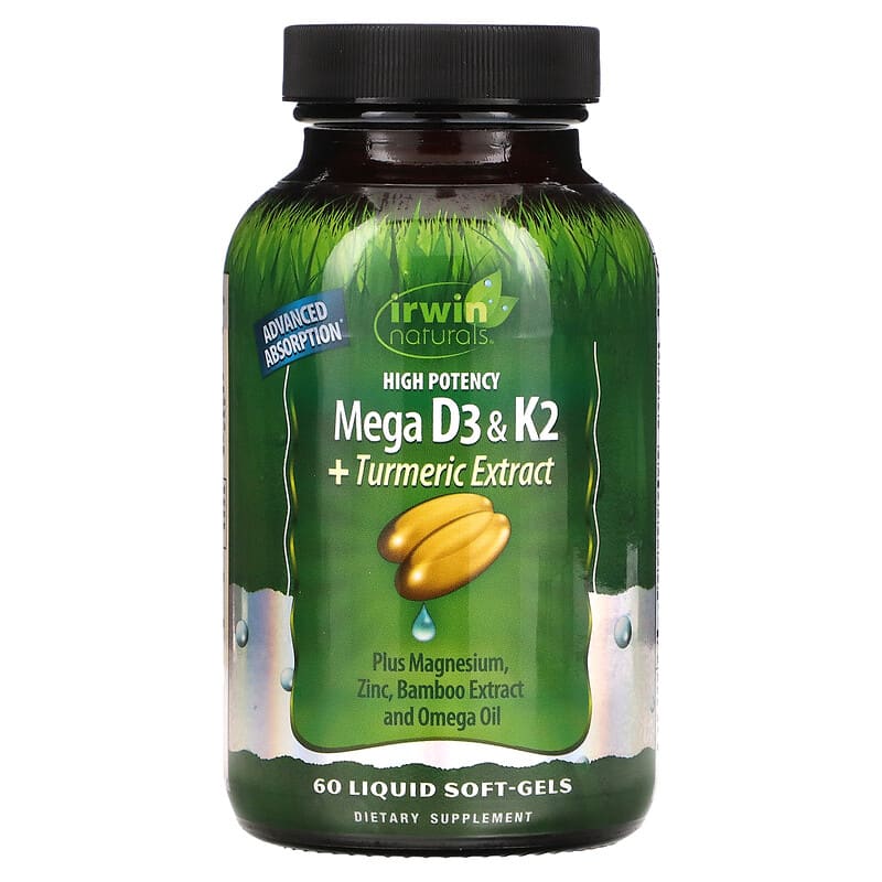 Irwin Naturals High Potency Mega D3 & K2 + Turmeric Extract 60 Liquid Soft-Gels 710363592011