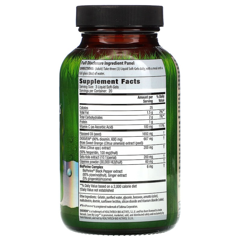 Irwin Naturals, Love My Legs, Vein + Circulation, 60 Liquid Soft-Gels 840081402511