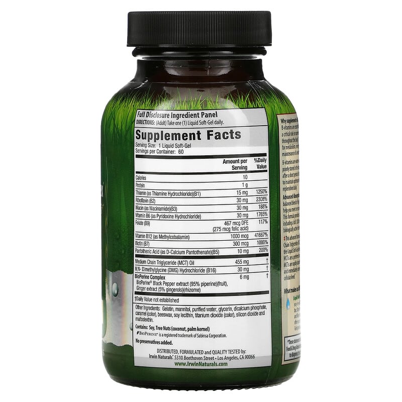 Irwin Naturals, Mega B-Complex with Quick Energy MCT's, 60 Liquid Soft-Gels 710363579791
