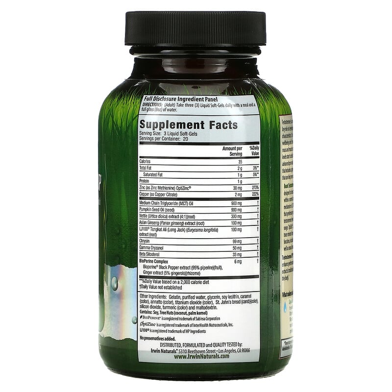 Irwin Naturals, Testosterone UP, 60 Liquid Soft-Gels 710363581046