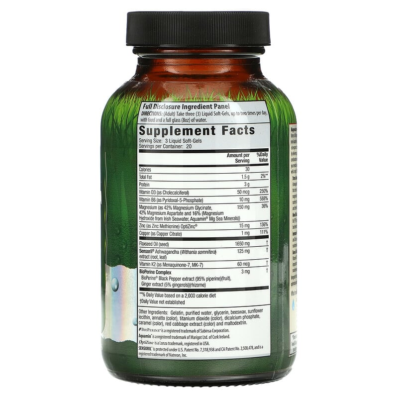 Irwin Naturals, Triple Source Magnesium + Ashwagandha, 60 Liquid Soft-Gels 840081404324