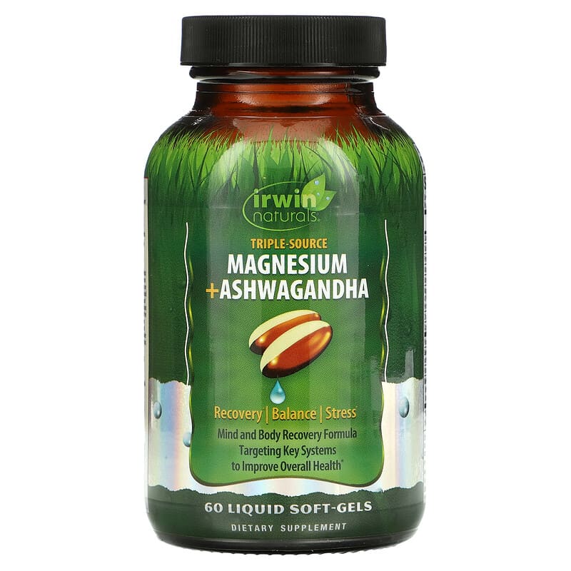 Irwin Naturals Triple Source Magnesium + Ashwagandha 60 Liquid Soft-Gels 840081404324