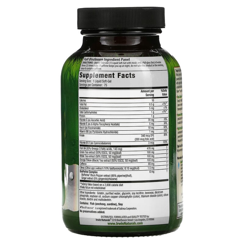 Irwin Naturals, Triple-Tea Fat Burner, 75 Liquid Softgels 710363568894