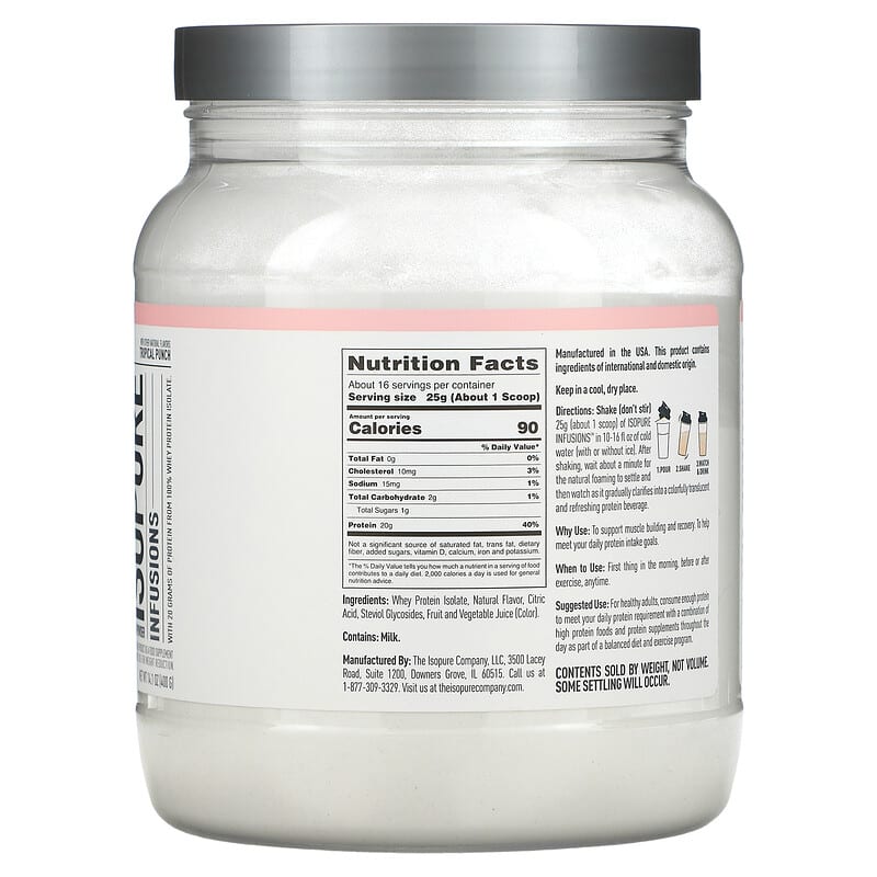 Isopure, Infusions Protein Powder, Tropical Punch, 14.1 oz (400 g) 89094025090