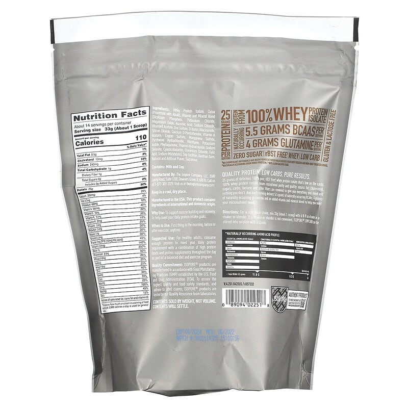 Isopure, Low Carb Protein Powder, Dutch Chocolate, 1 lb (454 g) 89094022518