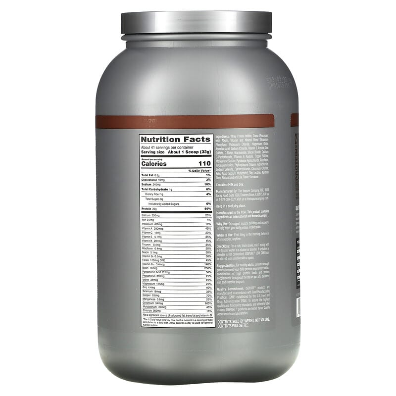Isopure, Low Carb Protein Powder, Dutch Chocolate, 3 lb (1.36 kg) 89094021177