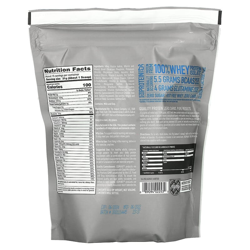 Isopure, Zero Carb, Protein Powder, Creamy Vanilla, 1 lb (454 g) 89094022532