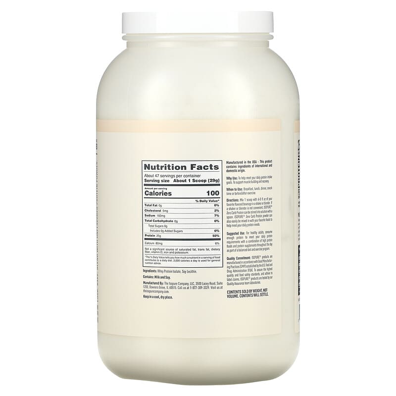 Isopure, Zero Carb, Protein Powder, Unflavored, 3 lb (1.36 kg) 89094022457