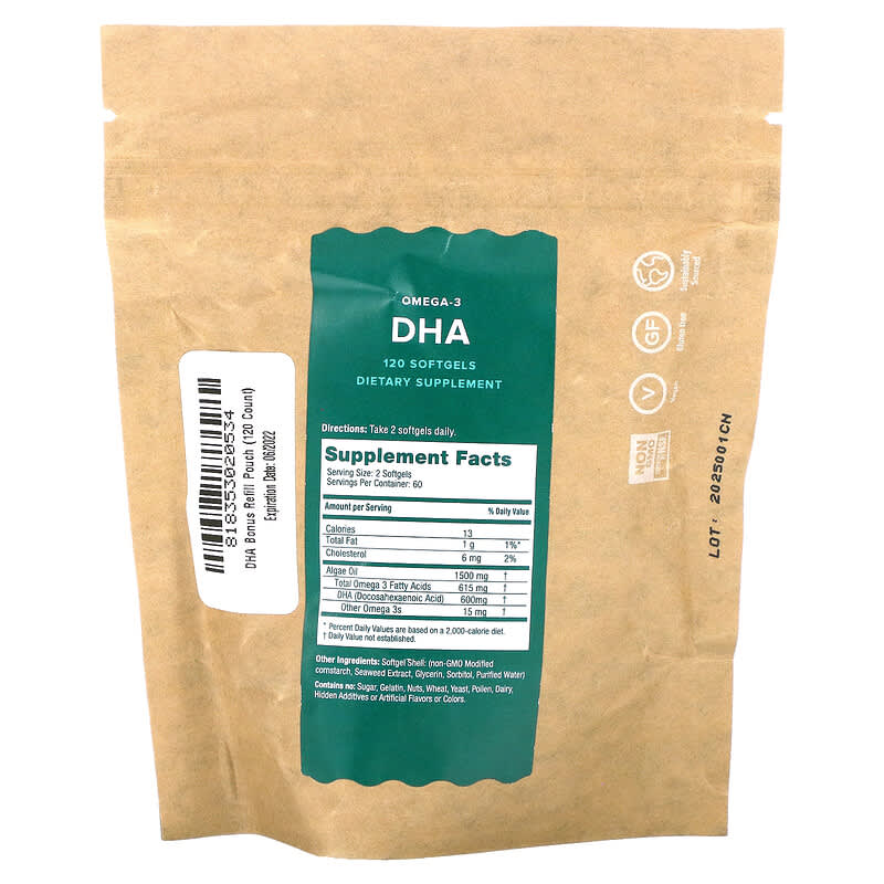 iWi, Omega-3 Refill Pouch, DHA, 120 Softgels 818353020534