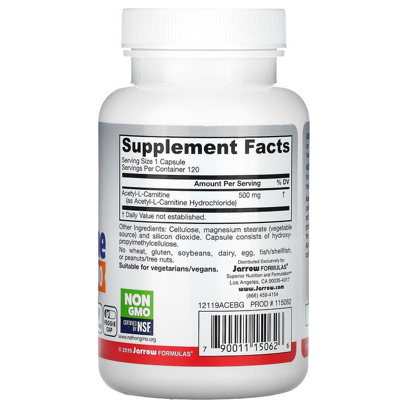Jarrow Formulas, Acetyl L-Carnitine, 500 mg, 120 Veggie Caps 790011150626