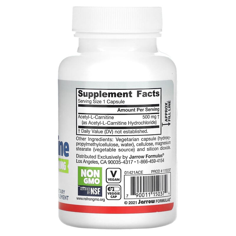 Jarrow Formulas, Acetyl L-Carnitine, 500 mg, 60 Veggie Caps 790011150374