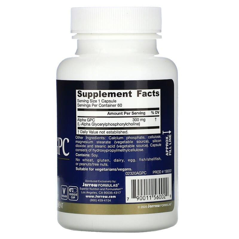 Jarrow Formulas, Alpha GPC, 300 mg, 60 Veggie Caps 790011560029