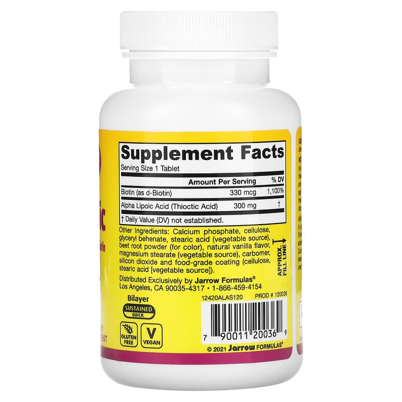 Jarrow Formulas, Alpha Lipoic Sustain with Biotin, 120 Tablets 790011200369