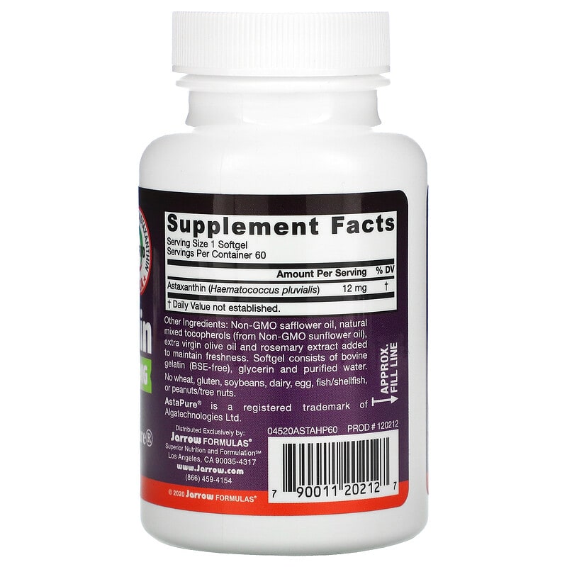 Jarrow Formulas, Astaxanthin, 12 mg, 60 Softgels 790011202127