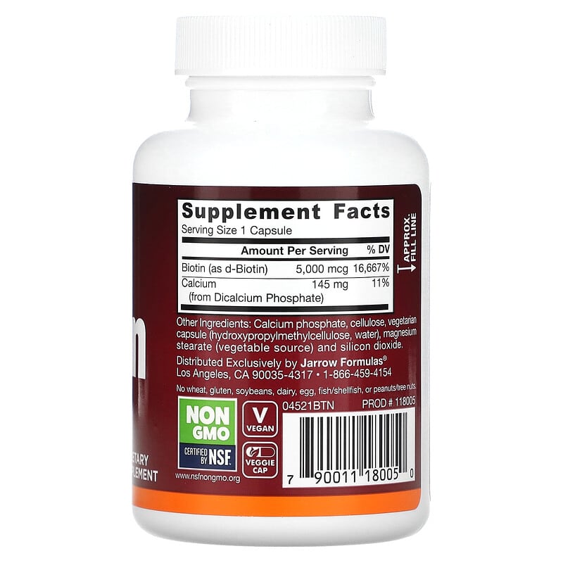 Jarrow Formulas, Biotin, 100 Veggie Caps 790011180050