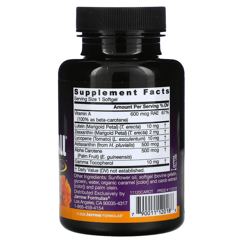 Jarrow Formulas, CarotenAll, Mixed Carotenoids Complex, 60 Softgels 790011120186