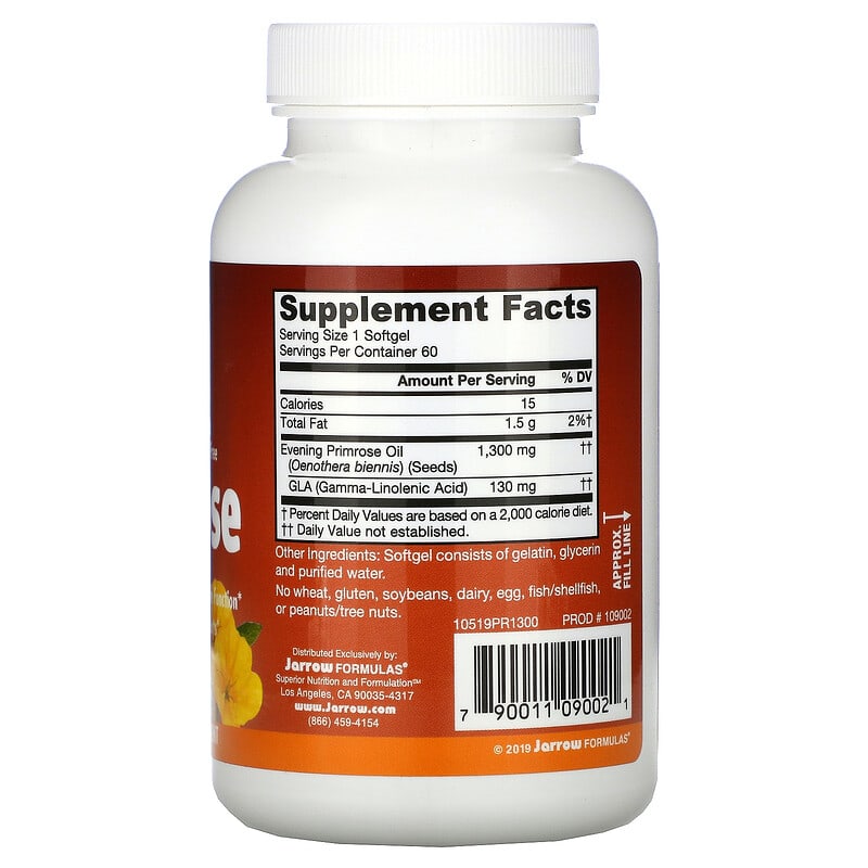Jarrow Formulas, Evening Primrose, 1300 mg, 60 Softgels 790011090021
