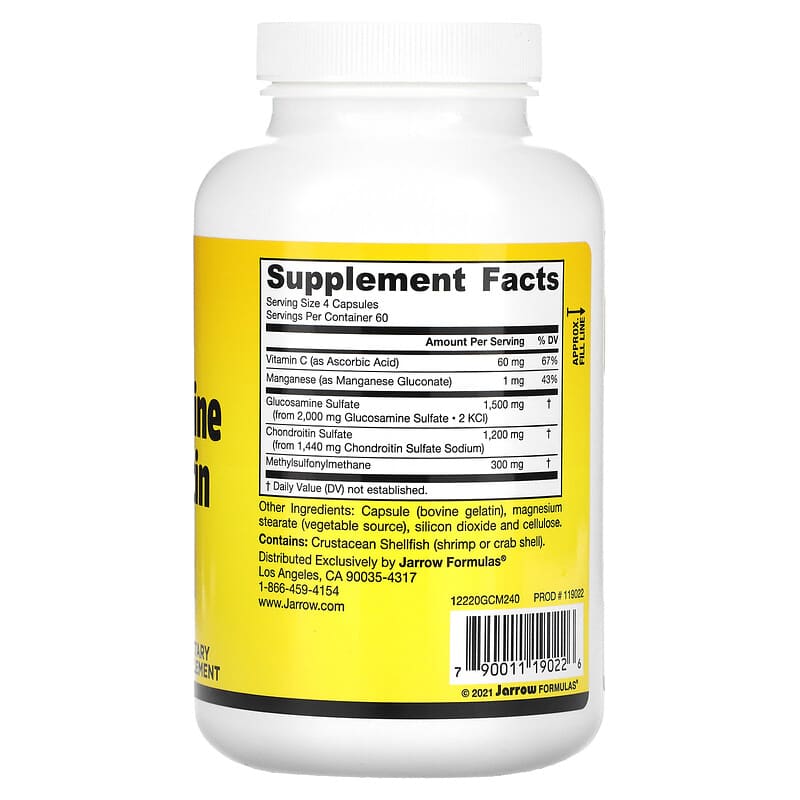 Jarrow Formulas, Glucosamine + Chondroitin + MSM, 240 Capsules 790011190226