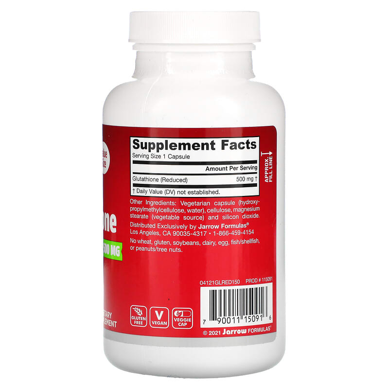 Jarrow Formulas, Glutathione Reduced, 500 mg, 150 Veggie Caps 790011150916