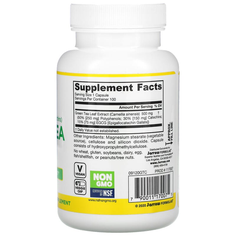 Jarrow Formulas, Green Tea, 500 mg, 100 Veggie Caps 790011170075