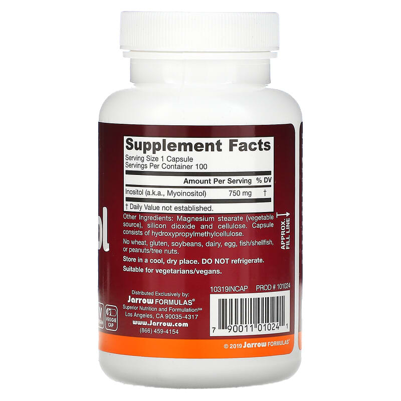 Jarrow Formulas, Inositol, 750 mg, 100 Veggie Caps 790011010241