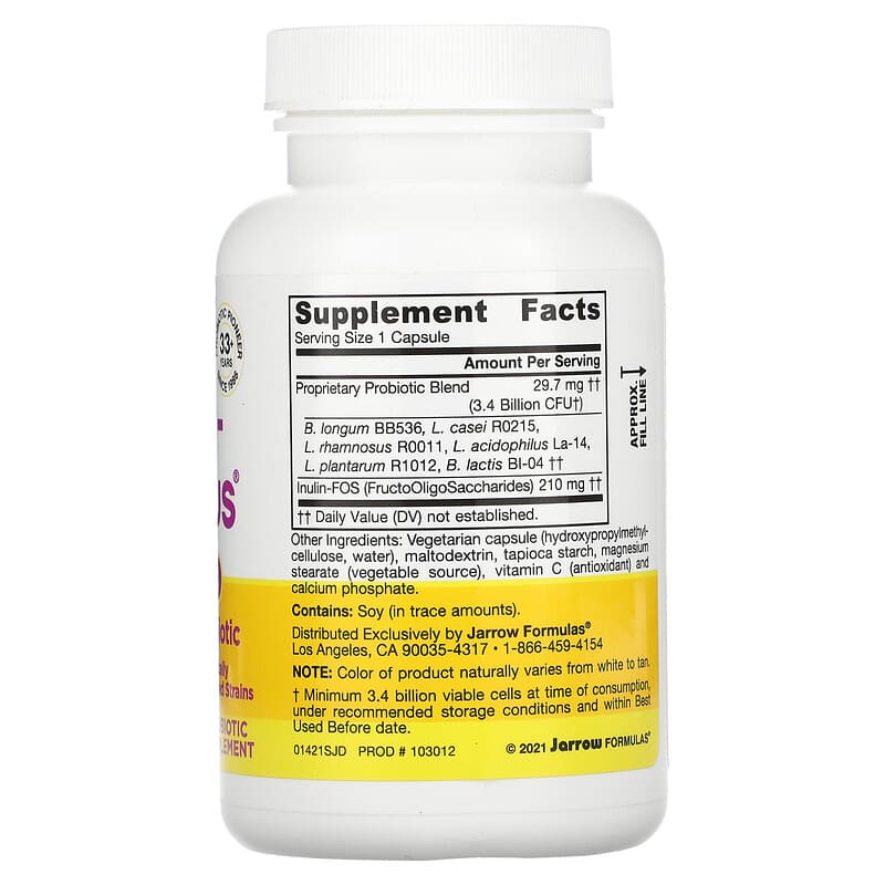 Jarrow Formulas, Jarro-Dophilus Plus FOS, 3.4 Billion CFU, 200 Veggie Caps 790011030126