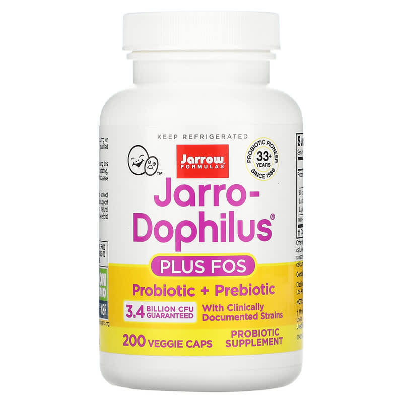 Jarrow Formulas Jarro-Dophilus Plus FOS 3.4 Billion CFU 200 Veggie Caps 790011030126