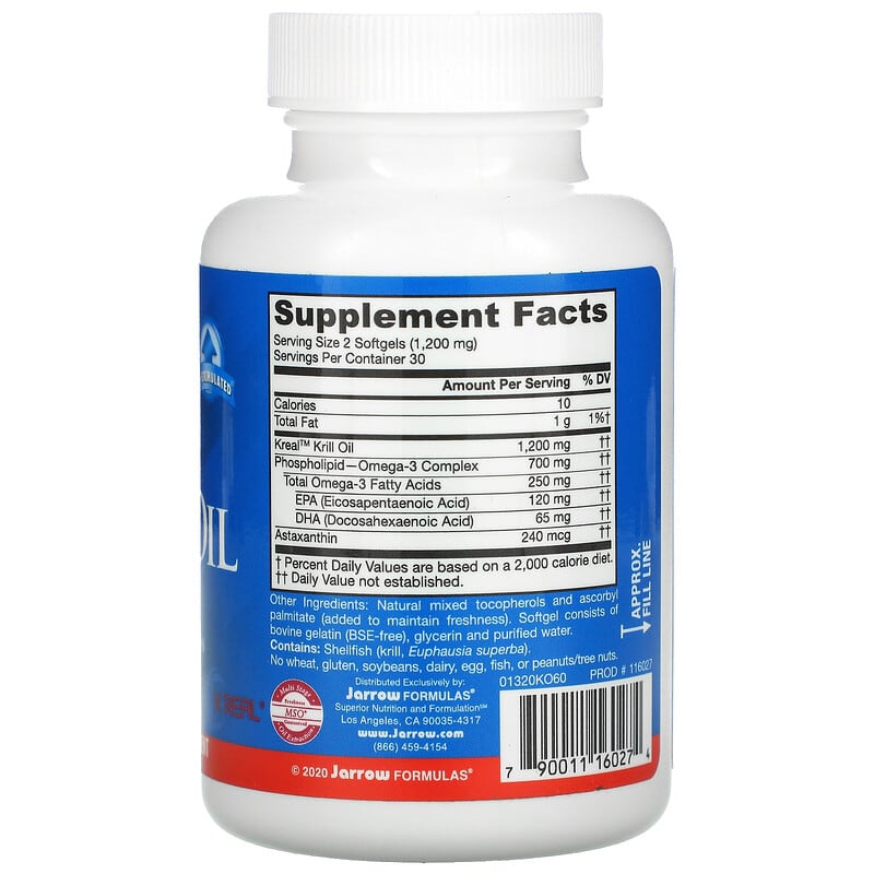Jarrow Formulas, Krill Oil, 60 Softgels 790011160274
