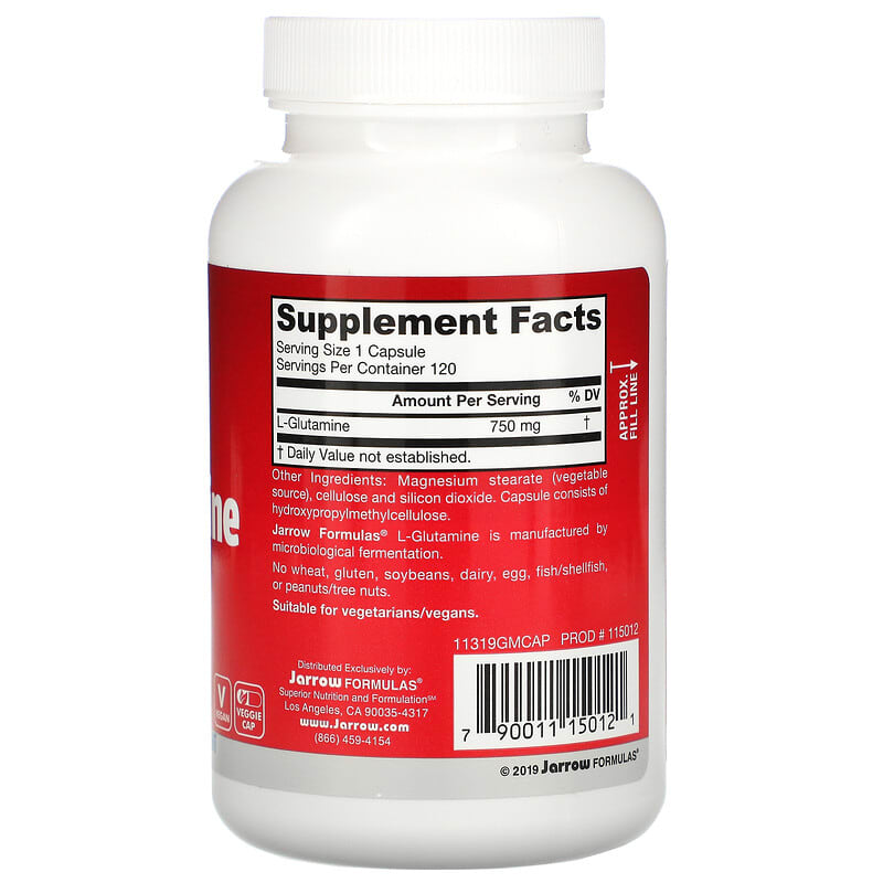 Jarrow Formulas, L-Glutamine, 750 mg, 120 Veggie Caps 790011150121