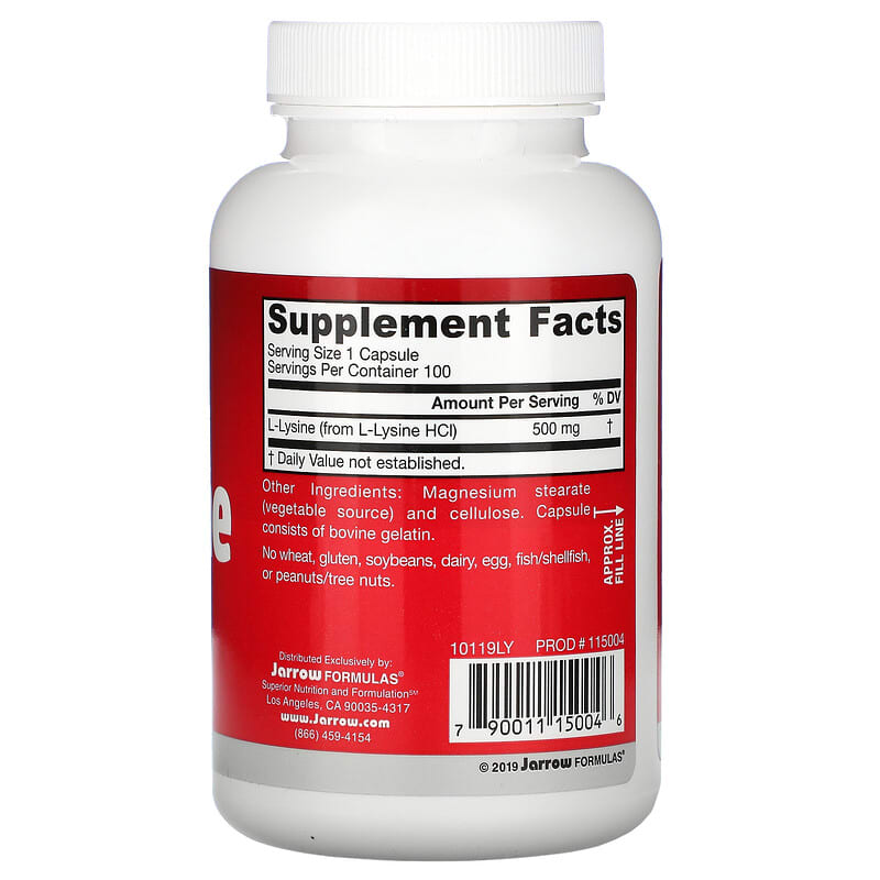 Jarrow Formulas, L-Lysine, 500 mg, 100 Capsules 790011150046