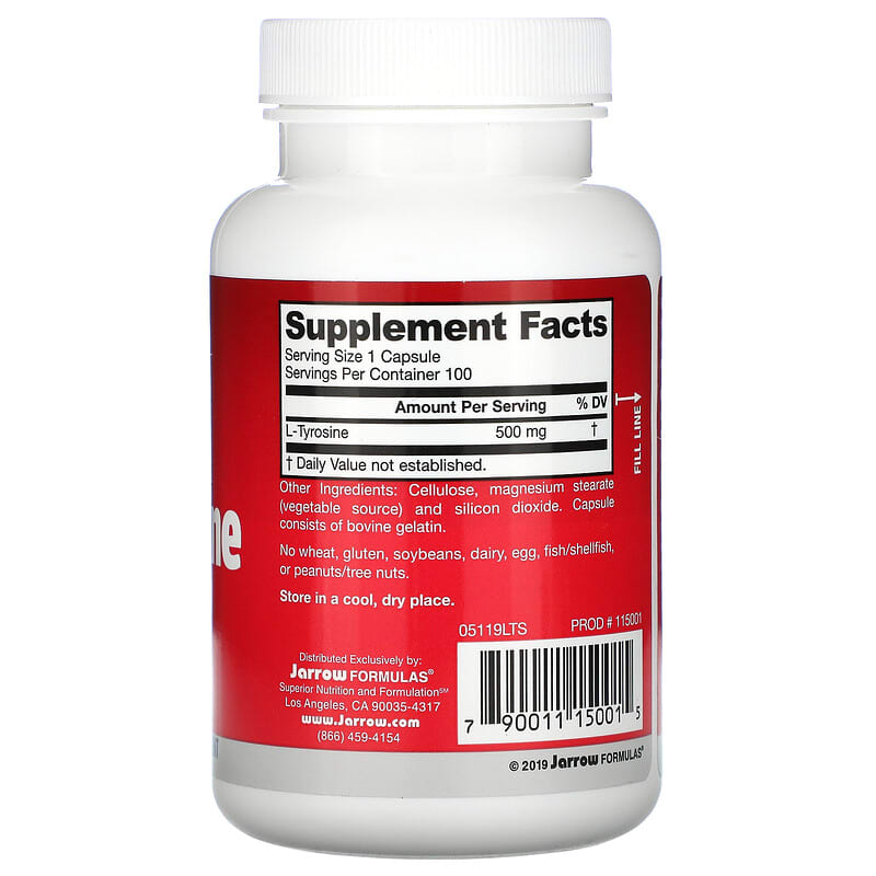 Jarrow Formulas, L-Tyrosine, 500 mg, 100 Capsules 790011150015