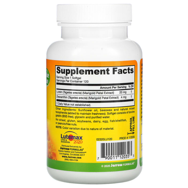Jarrow Formulas, Lutein, 20 mg, 120 Softgels 790011120353