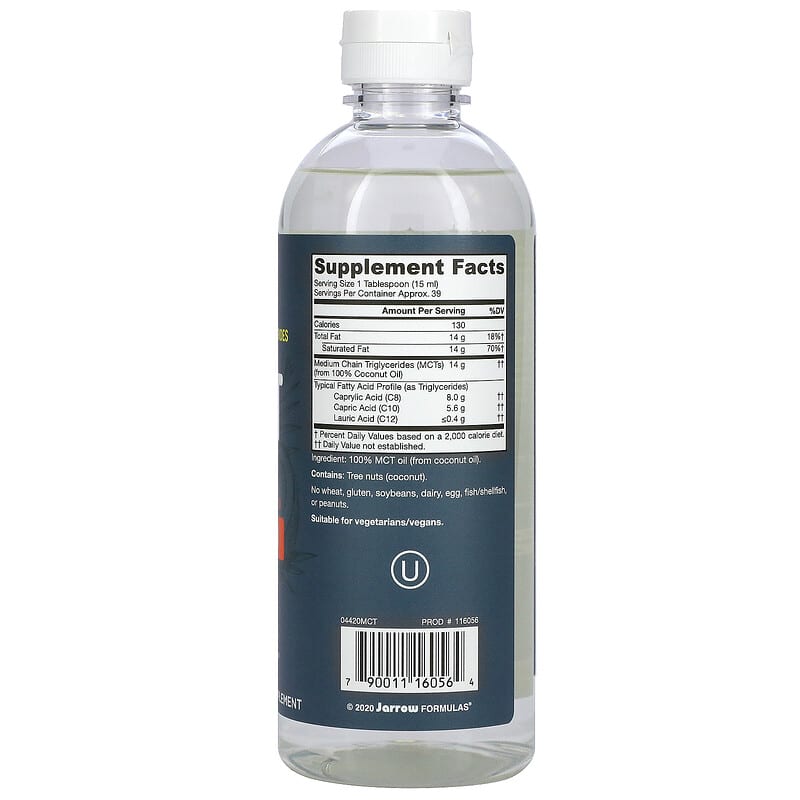 Jarrow Formulas, MCT Oil, Unflavored, 20 fl oz (591 ml) 790011160564