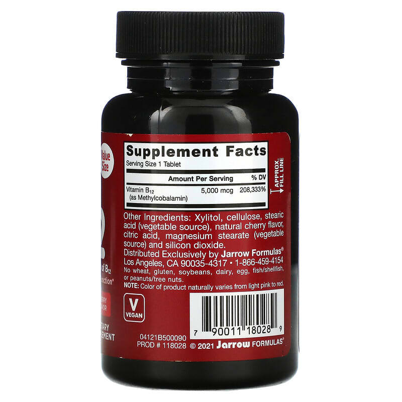 Jarrow Formulas, Methyl B-12, Cherry, 5,000 mcg, 90 Chewable Tablets 790011180289