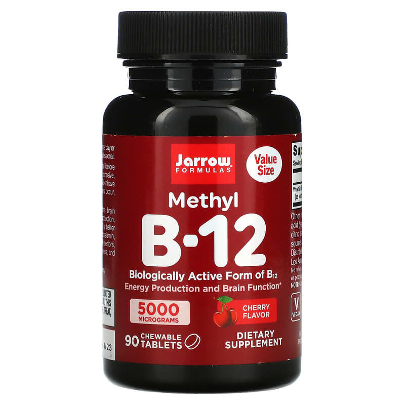 Jarrow Formulas Methyl B-12 Cherry 5,000 mcg 90 Chewable Tablets 790011180289
