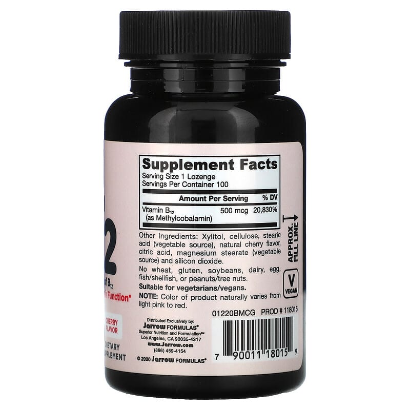 Jarrow Formulas, Methyl B-12, Cherry , 500 mcg, 100 Chewable Lozenges 790011180159