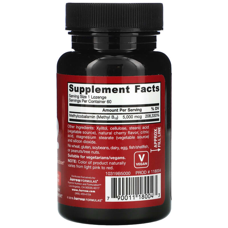 Jarrow Formulas, Methyl B-12, Cherry Flavor, 5,000 mcg, 60 Chewable Lozenges 790011180043