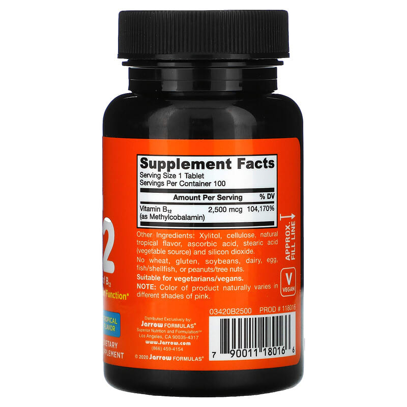 Jarrow Formulas, Methyl B-12, Tropical , 2,500 mcg, 100 Chewable Tablets 790011180166