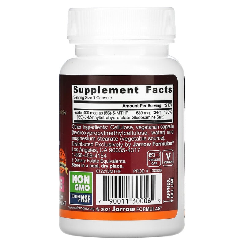 Jarrow Formulas, Methyl Folate, 400 mcg, 60 Veggie Caps 790011300069