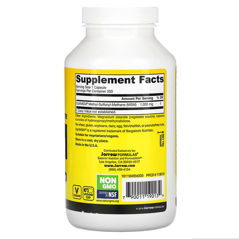 Jarrow Formulas, MSM, 1,000 mg, 200 Veggie Caps 790011190134