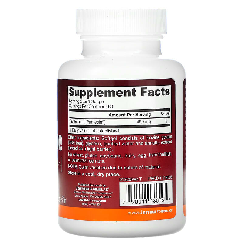 Jarrow Formulas, Pantethine, 450 mg, 60 Softgels 790011180067
