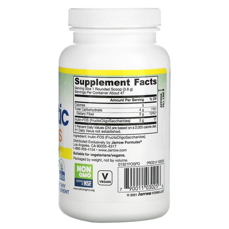 Jarrow Formulas, Prebiotic Inulin-FOS Powder, 6.3 oz (180 g) 790011030256