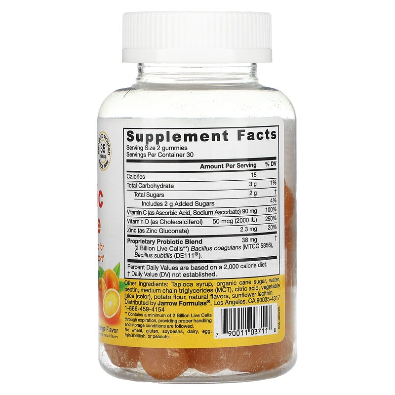 Jarrow Formulas, Probiotic + Immune, Orange, 2 Billion, 60 Gummies 790011037118