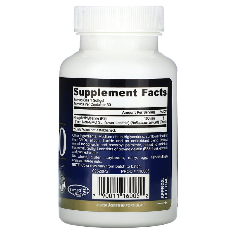 Jarrow Formulas, PS 100, Phosphatidylserine, 100 mg, 30 Softgels 790011160052