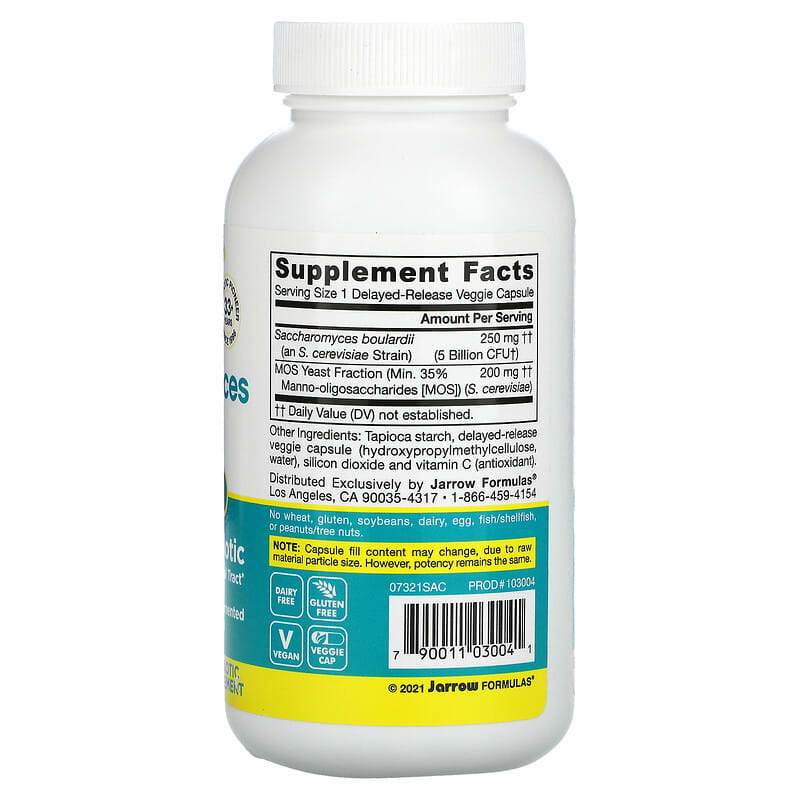 Jarrow Formulas, Saccharomyces Boulardii Plus MOS, 5 Billion, 90 Delayed Release Veggie Caps 790011030041