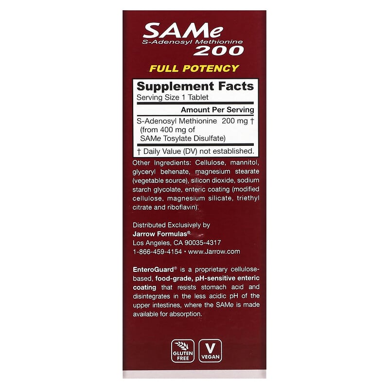 Jarrow Formulas, SAMe 200, 200 mg, 60 Tablets 790011200161